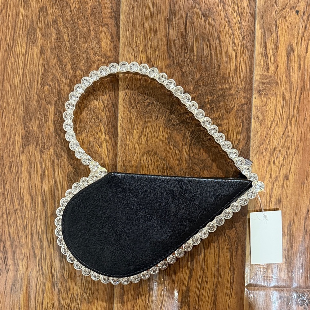 Elegant Black Beaded Women's Bag Heart Shape